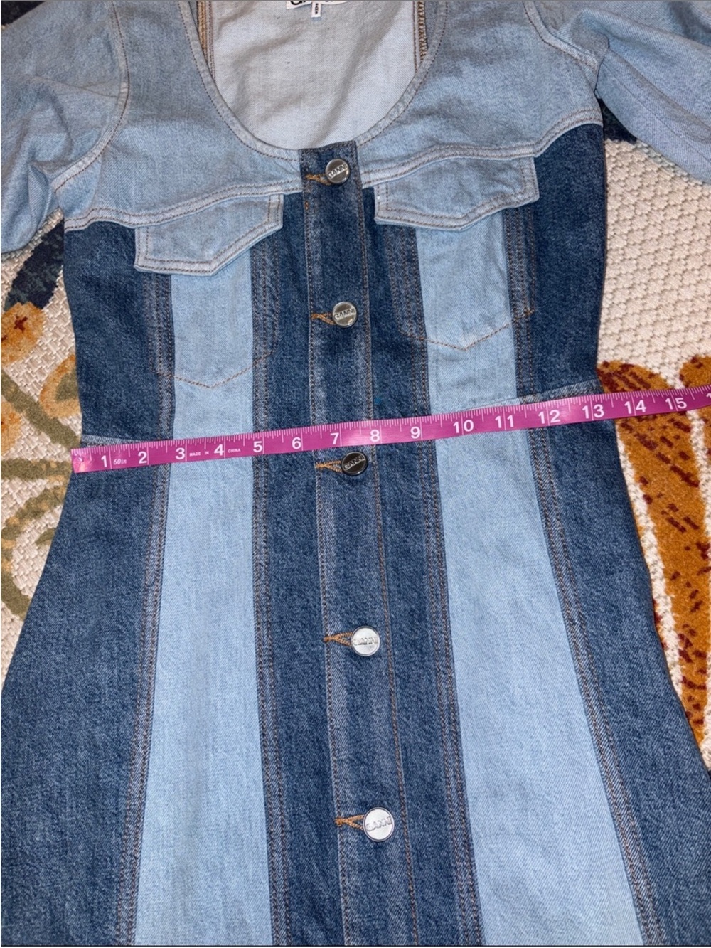 Ganni Two-Tone Denim Dress size 34 - Picture 8 of 14